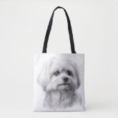 TOTE BAG PETIT CHIEN MALTESSE BLANC CUTE (Devant)