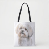 TOTE BAG PETIT CHIEN MALTESSE BLANC CUTE (Devant)