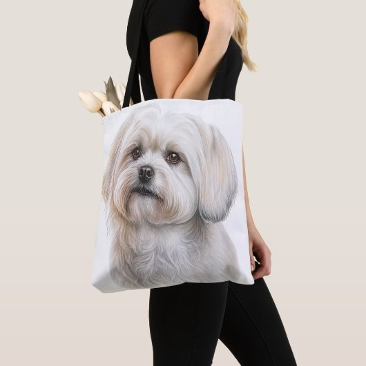 TOTE BAG PETIT CHIEN MALTESSE BLANC CUTE (De près)