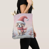 Tote Bag Petit chiot de Noël en chapeau santa (De près)