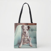 Tote Bag Petit chiot mignon sur la chaise turquoise (Devant)
