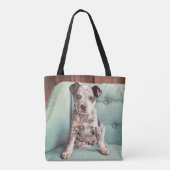 Tote Bag Petit chiot mignon sur la chaise turquoise (Dos)