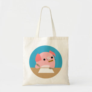 Tote Bag Petit cochon de dessin mignon "Bloc de l'écrivain"