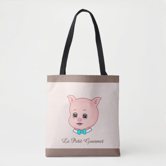 Tote Bag Petit Cochon gourmet sur le beige (Devant)
