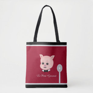 Tote Bag Petit cochon mignon sur Bourgogne Rouge et Noir