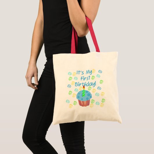 Tote Bag Petit gâteau bleu avec de bougie l'anniversaire (Devant (produit))