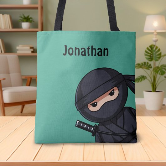 Tote Bag Petit guerrier de Ninja sur vert