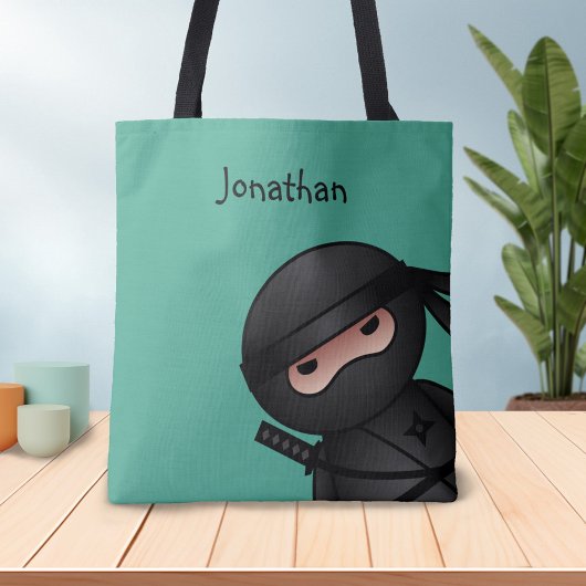 Tote Bag Petit guerrier de Ninja sur vert