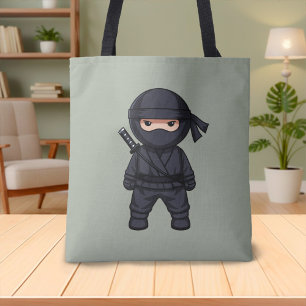 Tote Bag Petit guerrier ninja sur fond vert sauge