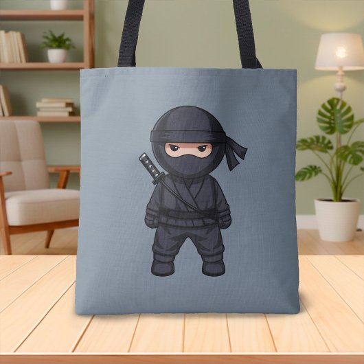 Tote Bag Petit guerrier ninja sur gris