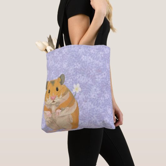 Tote Bag Petit Hamster mignon tenant une fleur (De près)