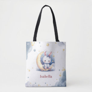 Tote Bag petit lapin blanc mignon assis sur la lune