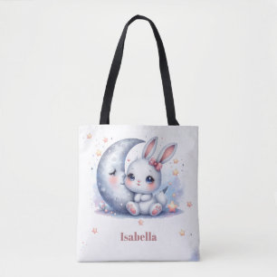 Tote Bag petit lapin blanc mignon et la lune