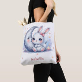 Tote Bag petit lapin blanc mignon et la lune (De près)