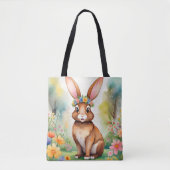 Tote Bag Petit lapin brun joyeux 1, Pâques (Devant)