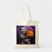 Tote Bag Petit Monstre Vert & Ami Citrouille (Devant)