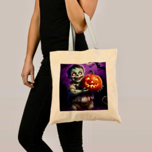 Tote Bag Petit Monstre Vert & Ami Citrouille