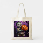Tote Bag Petit Monstre Vert et ami Citrouille (Dos)
