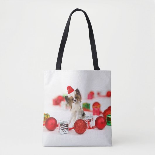 Tote Bag Petit Papillon Chien Noël Santa Hat (Devant)