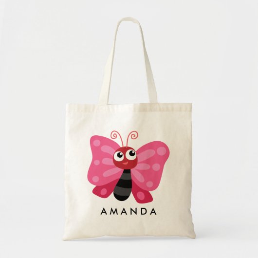 Tote Bag Petit Papillon rose mignon ajouter votre nom (Devant)