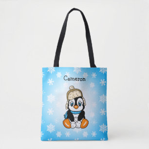 Tote Bag Petit pingouin mignon en Casquette d'hiver avec bo