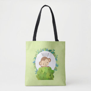 Tote Bag Petit singe qui sort de derrière un Bush Bonjour