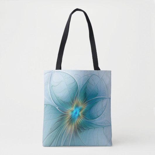 Tote Bag Petite Beauté Moderne Bleu Or Fractal Art Flower (Devant)