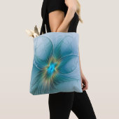 Tote Bag Petite Beauté Moderne Bleu Or Fractal Art Flower (De près)