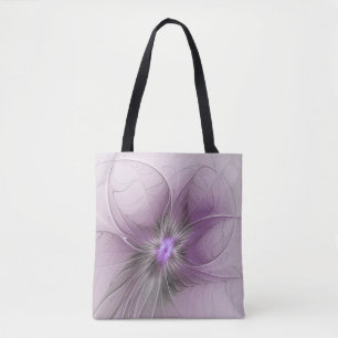 Tote Bag Petite Beauté Moderne Fleur d'Art Fractal Gris Mau
