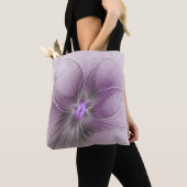 Tote Bag Petite Beauté Moderne Mauve Grey Fractal Art Flowe (De près)