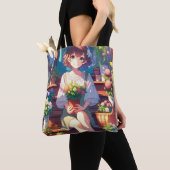 Tote Bag Petite fille Anime tenant un Plante (De près)
