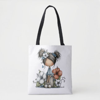 Tote Bag Petite Fille Avec Fleurs