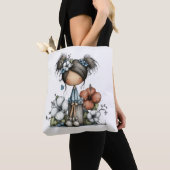 Tote Bag Petite Fille Avec Fleurs (De près)