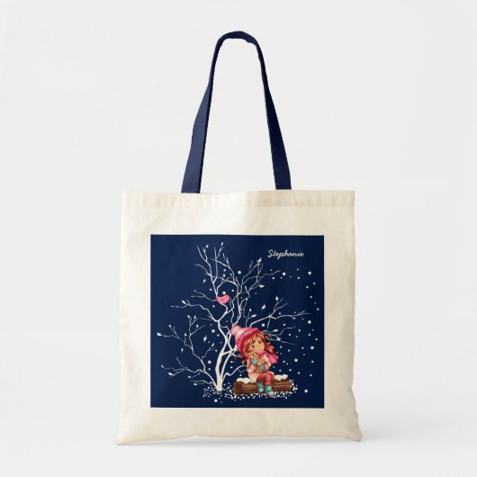 Tote Bag Petite fille et Kitty. Nom personnalisé Cadeau de (Devant)