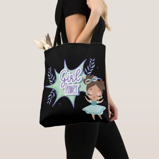 Tote Bag Petite fille, fille puissance bébé bib noir (De près)