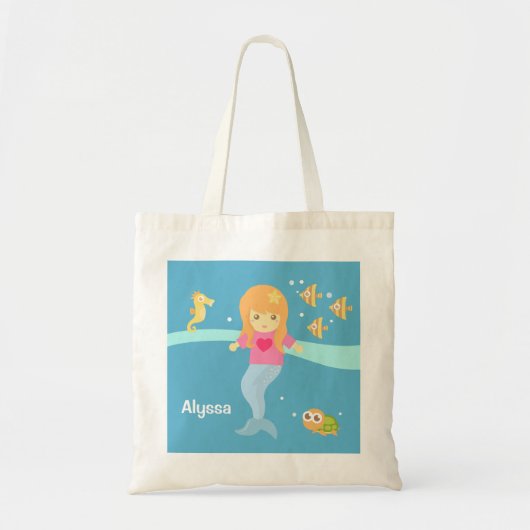Tote Bag Petite fille mignonne de sirène sous les animaux (Devant)