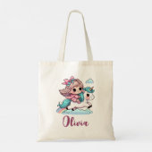 Tote Bag Petite fille mignonne sur Unicorn (Dos)