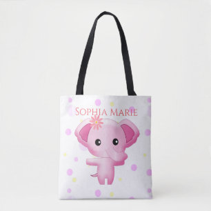 Tote Bag Petite fille rose adorable Eléphant