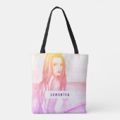 Tote Bag Petite fille sur la plage aquarelle peinture (Dos)