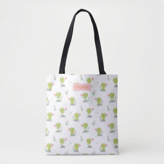 Tote Bag Petite grenouilles mignonnes avec des fleurs en bl (Devant)