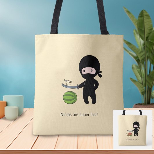 Tote Bag Petite pastèque Ninja coupant 2 côtés Jaune