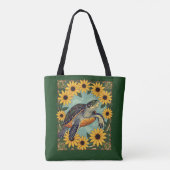 Tote Bag Petite Tortue Et Fleurs Faisées Noires (Dos)