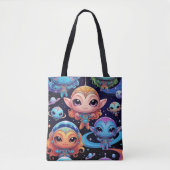 Tote Bag Petits Aliens Multicolores dans l'Espace (Devant)