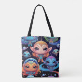 Tote Bag Petits Aliens Multicolores dans l'Espace (Dos)