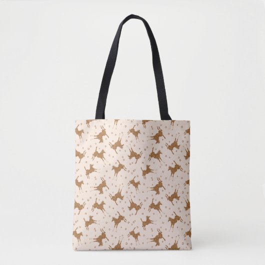 Tote Bag Petits Chevaux Brown - sur rose saumon. (Devant)