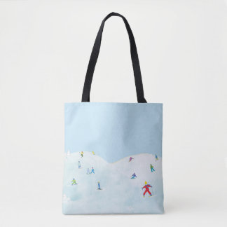 Tote Bag Petits skieurs sur une colline enneigée