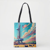 Tote Bag Pétrole Gaz Dragage Scène Bétail Et Drapeau (Devant)