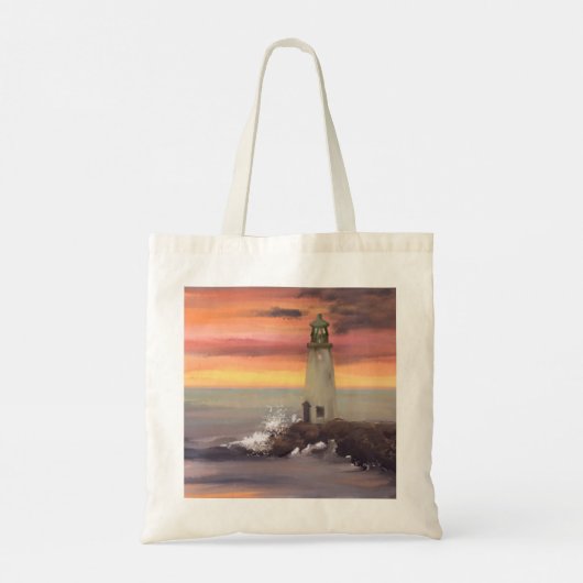 Tote Bag Phare Côtier Avec Ciel Rose Et Orange (Dos)