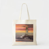 Tote Bag Phare Côtier Avec Ciel Rose Et Orange (Devant)