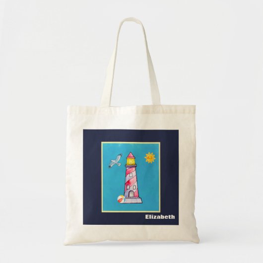 Tote Bag Phare d'aquarelle rouge rayé Personnalisé (Devant)